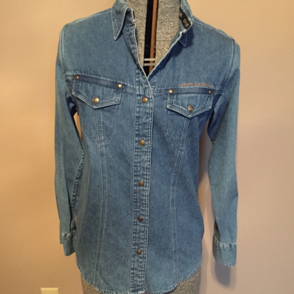 Harley Davidson Snap Front Denim Shirt - Picture 4 of 5